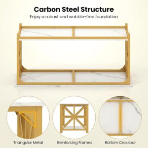 Giantex Farmhouse Coffee Table, 43" Faux Marble Center Table w/Storage & X-Shaped Frames, 2-Tier Modern Accent Cocktail Tea Table, Rectangular Wooden Living Room Tables for Small Spaces, Gold & White - Image 9