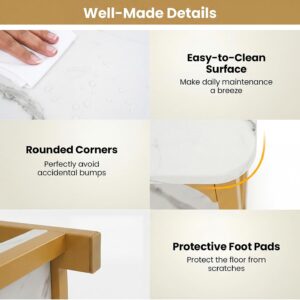 Giantex Farmhouse Coffee Table, 43" Faux Marble Center Table w/Storage & X-Shaped Frames, 2-Tier Modern Accent Cocktail Tea Table, Rectangular Wooden Living Room Tables for Small Spaces, Gold & White - Image 6