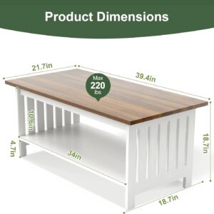 39.4" Farmhouse Coffee Table, Small Coffee Tables for Living Room | White, 2 Tier Coffee Table with Storage, Tea Table for Living Room Bedroom Small Space - Image 2