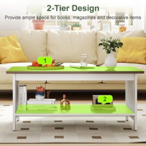 39.4" Farmhouse Coffee Table, Small Coffee Tables for Living Room | White, 2 Tier Coffee Table with Storage, Tea Table for Living Room Bedroom Small Space - Image 4