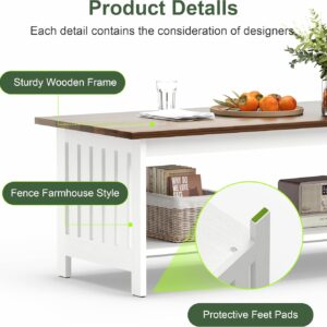 39.4" Farmhouse Coffee Table, Small Coffee Tables for Living Room | White, 2 Tier Coffee Table with Storage, Tea Table for Living Room Bedroom Small Space - Image 5
