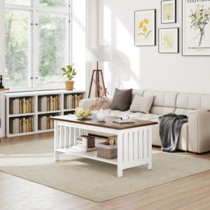 39.4" Farmhouse Coffee Table, Small Coffee Tables for Living Room | White, 2 Tier Coffee Table with Storage, Tea Table for Living Room Bedroom Small Space - Image 7
