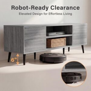 YESHOMY Mid-Century Modern TV Stand for 55-65 Inch TVs, 58 Inch Entertainment Center with Storage, Media Console with Push-to-Open Doors and Cable Management for Living Room, Bedroom(Light Gray) - Image 6