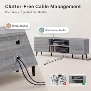 YESHOMY Mid-Century Modern TV Stand for 55-65 Inch TVs, 58 Inch Entertainment Center with Storage, Media Console with Push-to-Open Doors and Cable Management for Living Room, Bedroom(Light Gray) - Image 7