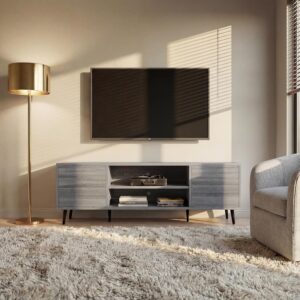 YESHOMY Mid-Century Modern TV Stand for 55-65 Inch TVs, 58 Inch Entertainment Center with Storage, Media Console with Push-to-Open Doors and Cable Management for Living Room, Bedroom(Light Gray) - Image 8