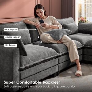 Marsail Modular Sectional Sofa 110.6" U-Shaped Modern Comfy Cloud Couch, 5-Seat Chenille Deep Seat Sofa with Throw Pillow & Movable Ottoman for Living Room, Bedroom and Apartment, Slate Gray - Image 4