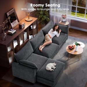 Marsail Modular Sectional Sofa 110.6" U-Shaped Modern Comfy Cloud Couch, 5-Seat Chenille Deep Seat Sofa with Throw Pillow & Movable Ottoman for Living Room, Bedroom and Apartment, Slate Gray - Image 5