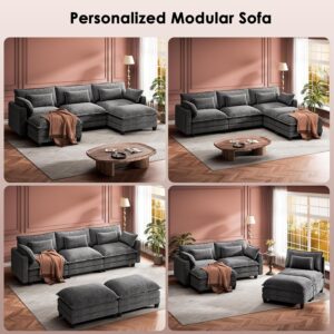 Marsail Modular Sectional Sofa 110.6" U-Shaped Modern Comfy Cloud Couch, 5-Seat Chenille Deep Seat Sofa with Throw Pillow & Movable Ottoman for Living Room, Bedroom and Apartment, Slate Gray - Image 6