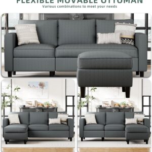 L-Shaped Sectional Couch, Modern Grey Reversible Sectional Sofa with Reversible Ottoman, 3-Seat Compact Couches for Living Room Apartment, Studio & Office, Easy Assembly, Grey - Image 4