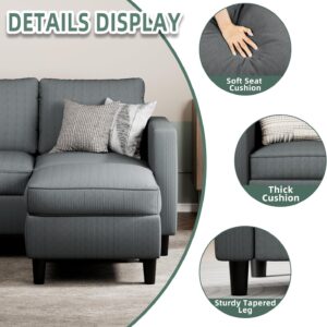 L-Shaped Sectional Couch, Modern Grey Reversible Sectional Sofa with Reversible Ottoman, 3-Seat Compact Couches for Living Room Apartment, Studio & Office, Easy Assembly, Grey - Image 5