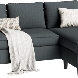 L-Shaped Sectional Couch, Modern Grey Reversible Sectional Sofa with Reversible Ottoman, 3-Seat Compact Couches for Living Room Apartment, Studio & Office, Easy Assembly, Grey - Image 6