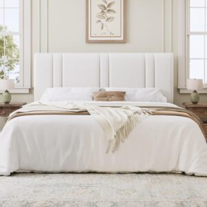 SHA CERLIN King Size Platform Bed Frame, Velvet Upholstered Bed with Adjustable Headboard, Vertical Channel Tufted Design, Sturdy Wood Slat Support, No Box Spring Needed, Easy Assembly, White - Image 4