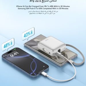 VINKO V9 10000mAh Mini Power Bank,22.5W Fast Charging,Pocket-size, Built-in Cable Lightning+Type-c,Two-Way Charging with Usb-C Integrated Cable, One Usb-C Port, Smart Digital Display,Mobile Power - Image 8