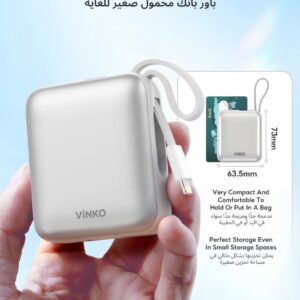 VINKO V9 10000mAh Mini Power Bank,22.5W Fast Charging,Pocket-size, Built-in Cable Lightning+Type-c,Two-Way Charging with Usb-C Integrated Cable, One Usb-C Port, Smart Digital Display,Mobile Power - Image 9