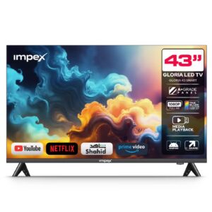 Impex 43 Inch Full HD Smart Android LED TV - 1920x1080 Screen Resolution Television, Latest Android Version, Frame Less Design, Quad Core Processor, Mirror Cast And E-Share, HDMI\USB\ Wi-Fi Input, Netflix, YouTube, Disney+, Apple TV+, Starz Play Arabia, Smart Energy Saving, 2 Year Warranty - Gloria 43 Smart Black Black - Image 2