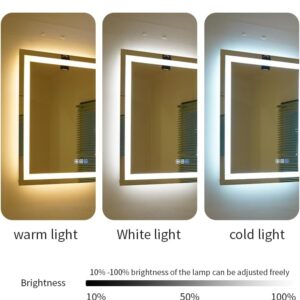 20x28inches Rectangle LED Mirror, Smart Bathroom Mirror with Lights, Anti-Fog, Tempered Glass, 3 Colors Dimmable, Front and Backlit, CRI 90+, Wall Mounted, Memory Function - Image 4