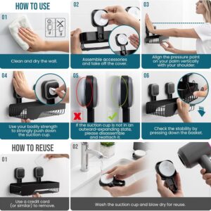TAILI Shower Caddy Suction Cup Stainless Steel Rustproof Shower Shelves, No Drilling Wall Mounted Basket, Upgraded Removable Suction Cup Bathroom,Black 2pack - Image 5