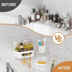 Shower Caddy Suction Cup Set Shower Organizer & Soap Holder & Toothbrush Holder, Bathroom Shelf Basket NO-Drilling, Removable Suction Storage Waterproof Bathroom Caddy, White - Image 2