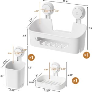 Shower Caddy Suction Cup Set Shower Organizer & Soap Holder & Toothbrush Holder, Bathroom Shelf Basket NO-Drilling, Removable Suction Storage Waterproof Bathroom Caddy, White - Image 5