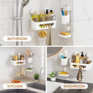 Shower Caddy Suction Cup Set Shower Organizer & Soap Holder & Toothbrush Holder, Bathroom Shelf Basket NO-Drilling, Removable Suction Storage Waterproof Bathroom Caddy, White - Image 6