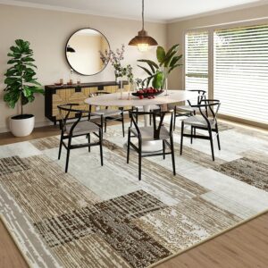 Large Area Rugs,Modern Geometric Patchwork Floor Decor for Bedroom Aesthetic Carpet, Rockwood Collection, Indoor Rugs for Living Room, Dining Room, Nursery, Office, Machine Washable Rug,6x9 Ft Beige - Image 3