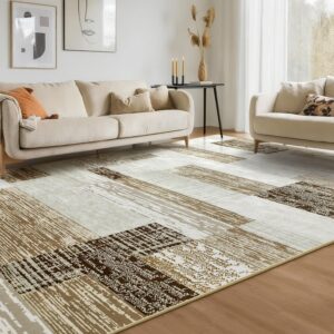Large Area Rugs,Modern Geometric Patchwork Floor Decor for Bedroom Aesthetic Carpet, Rockwood Collection, Indoor Rugs for Living Room, Dining Room, Nursery, Office, Machine Washable Rug,6x9 Ft Beige - Image 4