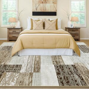 Large Area Rugs,Modern Geometric Patchwork Floor Decor for Bedroom Aesthetic Carpet, Rockwood Collection, Indoor Rugs for Living Room, Dining Room, Nursery, Office, Machine Washable Rug,6x9 Ft Beige - Image 7
