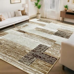 Large Area Rugs,Modern Geometric Patchwork Floor Decor for Bedroom Aesthetic Carpet, Rockwood Collection, Indoor Rugs for Living Room, Dining Room, Nursery, Office, Machine Washable Rug,6x9 Ft Beige - Image 9