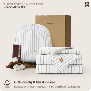 Bedsure Striped Duvet Cover Queen, 100% Washed Cotton Duvet Cover Linen‑Like, PureWoven with Reversible Yarn‑Dyed Design & Double‑Stitch Craft, 3-Piece with Zipper Closure, Stripes White, 90"x90" - Image 4