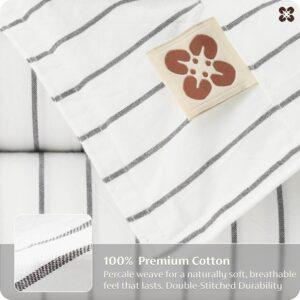 Bedsure Striped Duvet Cover Queen, 100% Washed Cotton Duvet Cover Linen‑Like, PureWoven with Reversible Yarn‑Dyed Design & Double‑Stitch Craft, 3-Piece with Zipper Closure, Stripes White, 90"x90" - Image 6