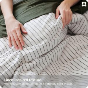 Bedsure Striped Duvet Cover Queen, 100% Washed Cotton Duvet Cover Linen‑Like, PureWoven with Reversible Yarn‑Dyed Design & Double‑Stitch Craft, 3-Piece with Zipper Closure, Stripes White, 90"x90" - Image 7
