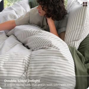 Bedsure Striped Duvet Cover Queen, 100% Washed Cotton Duvet Cover Linen‑Like, PureWoven with Reversible Yarn‑Dyed Design & Double‑Stitch Craft, 3-Piece with Zipper Closure, Stripes White, 90"x90" - Image 8