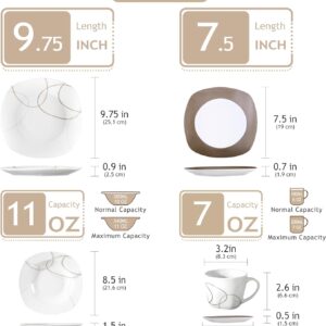 VEWEET 'Nikita' 30-Piece Dinner Set Ivory White Brown Lines Porcelain China Ceramic Combination Sets of Dessert Plates/Soup Plates/Dinner Plates/Cups/Saucers Service for 6 - Image 3