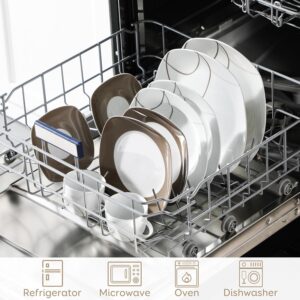 VEWEET 'Nikita' 30-Piece Dinner Set Ivory White Brown Lines Porcelain China Ceramic Combination Sets of Dessert Plates/Soup Plates/Dinner Plates/Cups/Saucers Service for 6 - Image 5