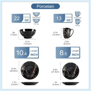 LOVECASA Black Plates and Bowls Sets for 4, Porcelain Dinnerware Sets 16 Piece Gold Splash Glaze Ceramic Dish Set, Round Dinner Set with Mugs, Dishwasher Microwave Safe - Image 3