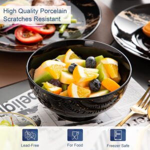 LOVECASA Black Plates and Bowls Sets for 4, Porcelain Dinnerware Sets 16 Piece Gold Splash Glaze Ceramic Dish Set, Round Dinner Set with Mugs, Dishwasher Microwave Safe - Image 5