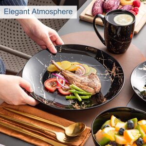LOVECASA Black Plates and Bowls Sets for 4, Porcelain Dinnerware Sets 16 Piece Gold Splash Glaze Ceramic Dish Set, Round Dinner Set with Mugs, Dishwasher Microwave Safe - Image 6