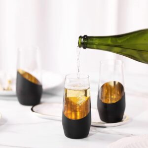 MyGift Set of 4 Black & Gold Stemless Champagne Flutes - 11 oz Wedding Party Glasses, Modern Barware for Sparkling Wine, Cocktails, Christmas Gifts (Elegant Home & Bridal Shower Essentials) - Image 3