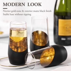 MyGift Set of 4 Black & Gold Stemless Champagne Flutes - 11 oz Wedding Party Glasses, Modern Barware for Sparkling Wine, Cocktails, Christmas Gifts (Elegant Home & Bridal Shower Essentials) - Image 5