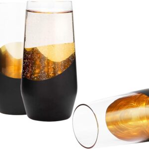 MyGift Set of 4 Black & Gold Stemless Champagne Flutes - 11 oz Wedding Party Glasses, Modern Barware for Sparkling Wine, Cocktails, Christmas Gifts (Elegant Home & Bridal Shower Essentials) - Image 7