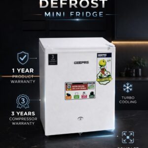 Geepas Mini Bar Fridge 60L, Defrost, Door Lock & Key, Low Noise, Compact Design, Powerful Compressor, Energy Saving, Fast Freezing, Adjustable Thermostat, White - Image 2