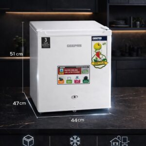 Geepas Mini Bar Fridge 60L, Defrost, Door Lock & Key, Low Noise, Compact Design, Powerful Compressor, Energy Saving, Fast Freezing, Adjustable Thermostat, White - Image 3