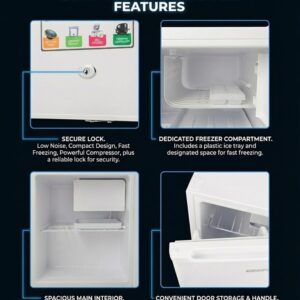 Geepas Mini Bar Fridge 60L, Defrost, Door Lock & Key, Low Noise, Compact Design, Powerful Compressor, Energy Saving, Fast Freezing, Adjustable Thermostat, White - Image 5