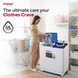 Impex 12 Kg Semi Automatic Washing Machine, Air Turbo Dry, Double Layer Strong Body, Transparent Blue Window Lid, Low Noise Energy Efficient Motor, Handwash Design, High Clean Ratio, Cooler Scrubber, Wash Buzzer, 12Kg Washing Capacity, 6.5Kg Spin Capacity, 420W Wash Power, Durable & Moderate Temperature Resistant, Cleaning Cloths Dresses, 2 Year Warranty - WM 4205, White & Grey Body 12 kg 420 W WM 4205 Black/White/Grey - Image 3