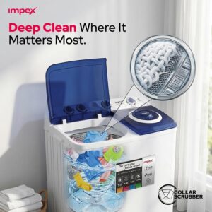 Impex 12 Kg Semi Automatic Washing Machine, Air Turbo Dry, Double Layer Strong Body, Transparent Blue Window Lid, Low Noise Energy Efficient Motor, Handwash Design, High Clean Ratio, Cooler Scrubber, Wash Buzzer, 12Kg Washing Capacity, 6.5Kg Spin Capacity, 420W Wash Power, Durable & Moderate Temperature Resistant, Cleaning Cloths Dresses, 2 Year Warranty - WM 4205, White & Grey Body 12 kg 420 W WM 4205 Black/White/Grey - Image 4