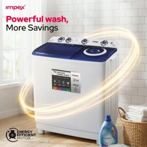 Impex 12 Kg Semi Automatic Washing Machine, Air Turbo Dry, Double Layer Strong Body, Transparent Blue Window Lid, Low Noise Energy Efficient Motor, Handwash Design, High Clean Ratio, Cooler Scrubber, Wash Buzzer, 12Kg Washing Capacity, 6.5Kg Spin Capacity, 420W Wash Power, Durable & Moderate Temperature Resistant, Cleaning Cloths Dresses, 2 Year Warranty - WM 4205, White & Grey Body 12 kg 420 W WM 4205 Black/White/Grey - Image 5