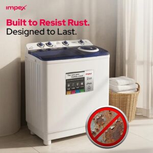 Impex 12 Kg Semi Automatic Washing Machine, Air Turbo Dry, Double Layer Strong Body, Transparent Blue Window Lid, Low Noise Energy Efficient Motor, Handwash Design, High Clean Ratio, Cooler Scrubber, Wash Buzzer, 12Kg Washing Capacity, 6.5Kg Spin Capacity, 420W Wash Power, Durable & Moderate Temperature Resistant, Cleaning Cloths Dresses, 2 Year Warranty - WM 4205, White & Grey Body 12 kg 420 W WM 4205 Black/White/Grey - Image 6