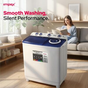 Impex 12 Kg Semi Automatic Washing Machine, Air Turbo Dry, Double Layer Strong Body, Transparent Blue Window Lid, Low Noise Energy Efficient Motor, Handwash Design, High Clean Ratio, Cooler Scrubber, Wash Buzzer, 12Kg Washing Capacity, 6.5Kg Spin Capacity, 420W Wash Power, Durable & Moderate Temperature Resistant, Cleaning Cloths Dresses, 2 Year Warranty - WM 4205, White & Grey Body 12 kg 420 W WM 4205 Black/White/Grey - Image 8