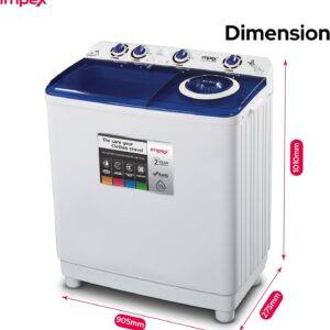 Impex 12 Kg Semi Automatic Washing Machine, Air Turbo Dry, Double Layer Strong Body, Transparent Blue Window Lid, Low Noise Energy Efficient Motor, Handwash Design, High Clean Ratio, Cooler Scrubber, Wash Buzzer, 12Kg Washing Capacity, 6.5Kg Spin Capacity, 420W Wash Power, Durable & Moderate Temperature Resistant, Cleaning Cloths Dresses, 2 Year Warranty - WM 4205, White & Grey Body 12 kg 420 W WM 4205 Black/White/Grey - Image 9