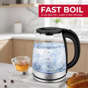 Electric Kettle 1.7 L - Rapid Boil & Quite Glass Kettle with 2000W Power - LED Indicator, Auto Shut Off & Boil-Dry Protection By Aliza - Image 5